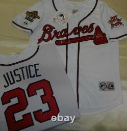 0812 Majestic 1995 Atlanta Braves DAVID JUSTICE World Series Baseball JERSEY New