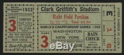 1933 Senators vs Giants WORLD SERIES Game 3 Ticket Stub