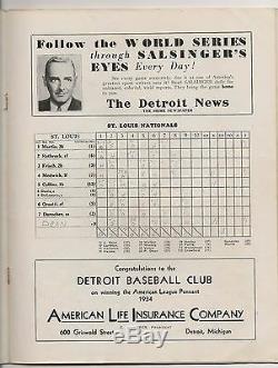 1934 World Series Program Tigers-Cardinals Dizzy Wins Opener For Redbirds NICE