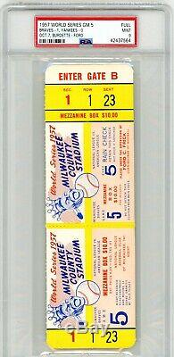 1957 World Series Milwaukee Braves New York Yankees Full Ticket Psa 9 Mint Rare