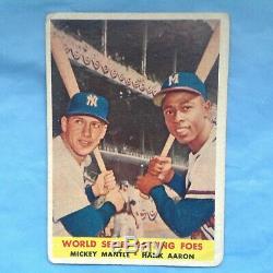 1958 Topps Mickey Mantle Hank Aaron Baseball Card #418 World Series Batting Foes