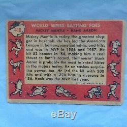 1958 Topps Mickey Mantle Hank Aaron Baseball Card #418 World Series Batting Foes