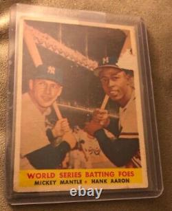 1958 Topps World Series Batting Foes Mickey Mantle Hank Aaron Card #418 Poor