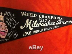1958 World Series Milwaukeee Braves 1957 World Champions Full Size Pennant