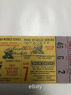 1960 Pittsburgh Pirates Vs New York Yankees Game 7 World Series Ticket Stub Rare