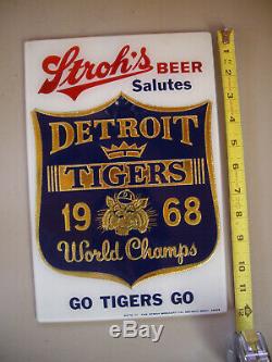 1968 Detroit Tigers World Series Champion Strohs Beer Glass Sign Mirror RARE
