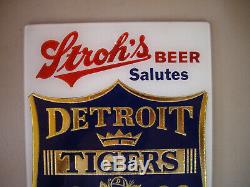 1968 Detroit Tigers World Series Champion Strohs Beer Glass Sign Mirror RARE