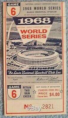 1968 World Series Ticket stub Game 6 Cardinals v Tigers Busch Stadium SRO McLain