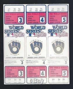 1982 World Series Full Unused Baseball Tickets Cardinals @ Brewers Games #3,4,5