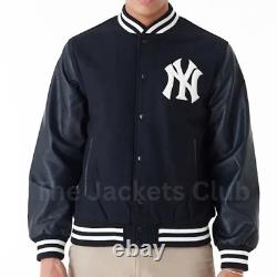 2009 NY Yankees World Series Black Varsity Jacket with Genuine Leather Sleeves