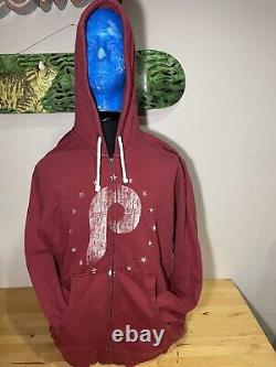 2010 philadelphia Phillies Mitchell and Ness full zip distressed hoodie SZ XL