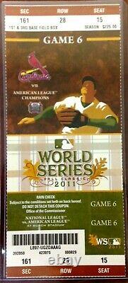 2011 World Series St. Louis Cardinals Texas Rangers Ticket Stub Game 6