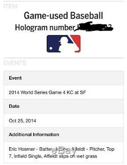 2014 World Series Game Used Ball Game 4 Giants Royals Affeldt Hosmer