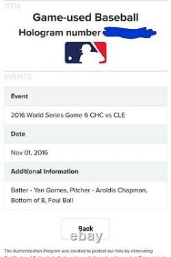 2016 Aroldis Chapman Game Used Pitched 100 Mph World Series Ball! Chicago Cubs