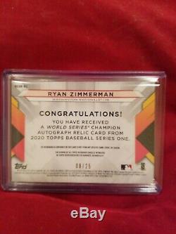 2020 Topps Series 1 Ryan Zimmerman World series Autograph Patch # 8/25 Sportcard