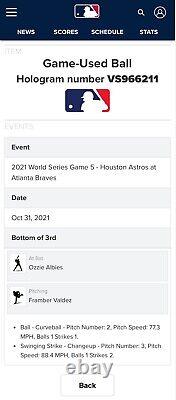 2021 World Series Game 5 Game Used Baseball Atlanta Braves MLB Auth Albies AB