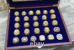 27pcs New York Yankees Baseball Championship Ring Set Wooden Box Fan Gift