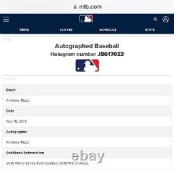 Anthony Rizzo? Cubs Signed 2016 World Series Baseball Autograph inscribed-MLB