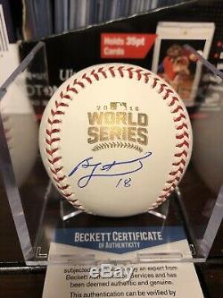 Ben Zobrist Autographed 2016 World Series Baseball Cubs Beckett COA MVP With Cube