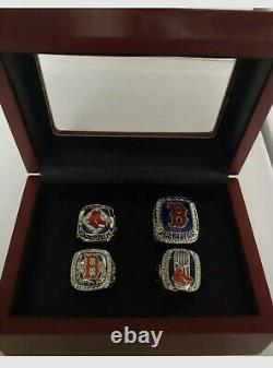 Boston Red Sox 4 World Series Ring Set With Wooden Display Box. Ortiz Pearce