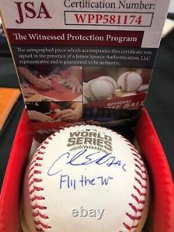 Carl Edwards Jr. Signed 2016 World Series Baseball Fly The W JSA
