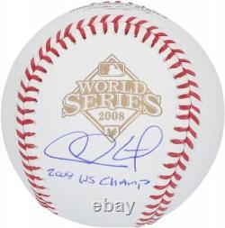 Chase Utley Phillies Signed 2008 World Series Logo Baseball with WS Champs Insc