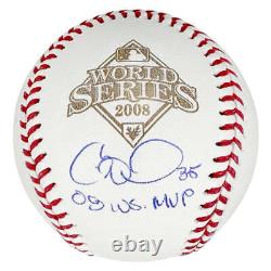 Cole Hamels Signed 08 MVP Inscription Rawlings Official MLB World Series Basebal