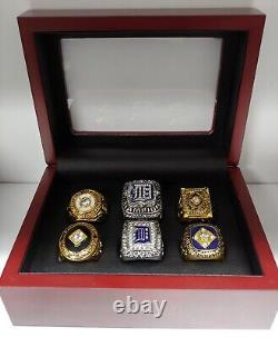 Detroit Tigers World Series AL Pennant 6 Ring Set With Wooden Display Box