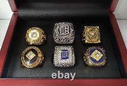 Detroit Tigers World Series AL Pennant 6 Ring Set With Wooden Display Box