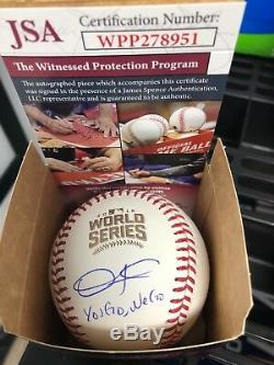 Dexter Fowler Signed 2016 World Series Official Baseball Inscription JSA