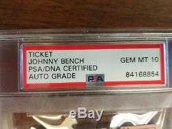 Johnny Bench 1970 World Series Ticket Authentic Autograph Cincinnati Reds Psa10