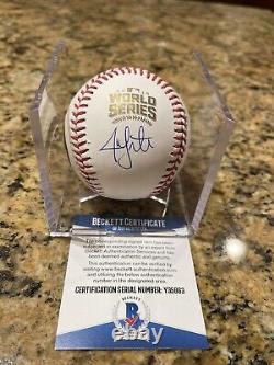 Jon Lester Signed Engraved 2016 World Series Baseball Cubs Beckett COA RARE 2