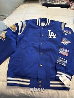 LA Dodgers G3 MLB Genuine Merchandise 7x World Series Varsity Jacket Size L NWT