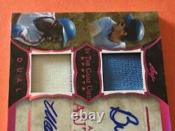 Leaf In The Game Used Dual Patch Auto Pink #/4 Mookie + Buckner'86 World Series