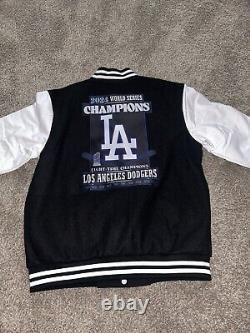 Los Angeles Dodgers World Series Champions Fleece & PVC Leather Jacket BLK /WHT