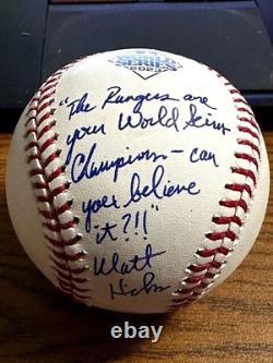 MATT HICKS SIGNED AUTOGRAPHED 2023 WORLD SERIES BASEBALL! Rangers! Broadcaster