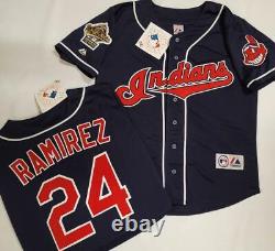 Majestic Cleveland Indians MANNY RAMIREZ 1995 World Series Baseball JERSEY BLUE