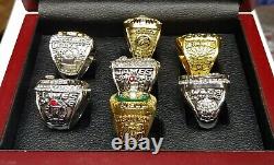 Miami/Florida 7 Ring Set. Heat, Marlins, Dolphins. With Wooden Display Box
