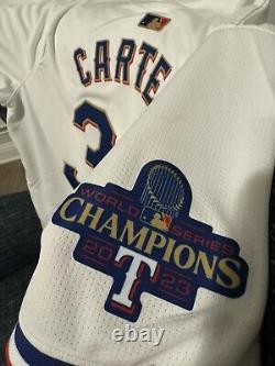 NEW DROP Evan Carter Texas Rangers Gold World Series Champion Jersey L RARE