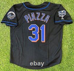 New York Mats Mike Piazza Vintage 2000 World Series MLB Baseball Jersey Black XL