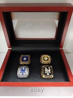 New York Mets World Series and NL 4 Ring Set W Wooden Box. Wright Strawberry