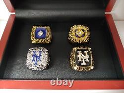 New York Mets World Series and NL 4 Ring Set W Wooden Box. Wright Strawberry