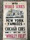 Original Genuine 1932 Mlb World Series Yankees Cubs Baseball Poster Very Rare