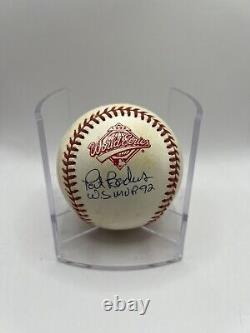 Pat Borders Signed 1992 World Series Baseball WithCube Beckett COA