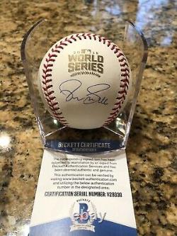 Pedro Strop Signed 2016 World Series Baseball Chicago Cubs Beckett COA With Cube