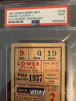 Psa 2 1937 G3 World Series Ticket NY Yankees Giants Lou Gehrig Joe DiMaggio