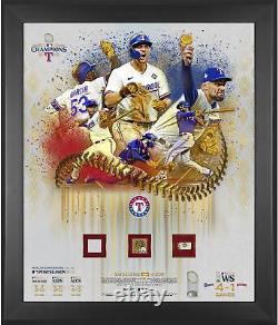 Rangers FRMD 20x24 World Series Champs Collage withGU Ball, Base & Dirt-LE 500