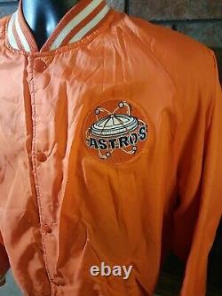 Rare Vintage Houston Astros MLB Baseball Satin Snap Jacket Mens Sz Large Orange