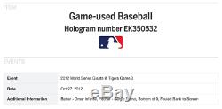 S. ROMO 2nd to LAST PITCH 2012 WORLD SERIES GM3 GAME-USED BASEBALL GIANTS TIGERS