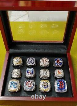 Set of 12 World Series Baseball Rings 2007-2018 w Wooden Display Box